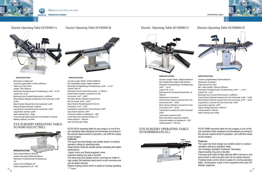 Multi-Function Electirc Hydrauclic Surgical Patient Operation Table Ecok005