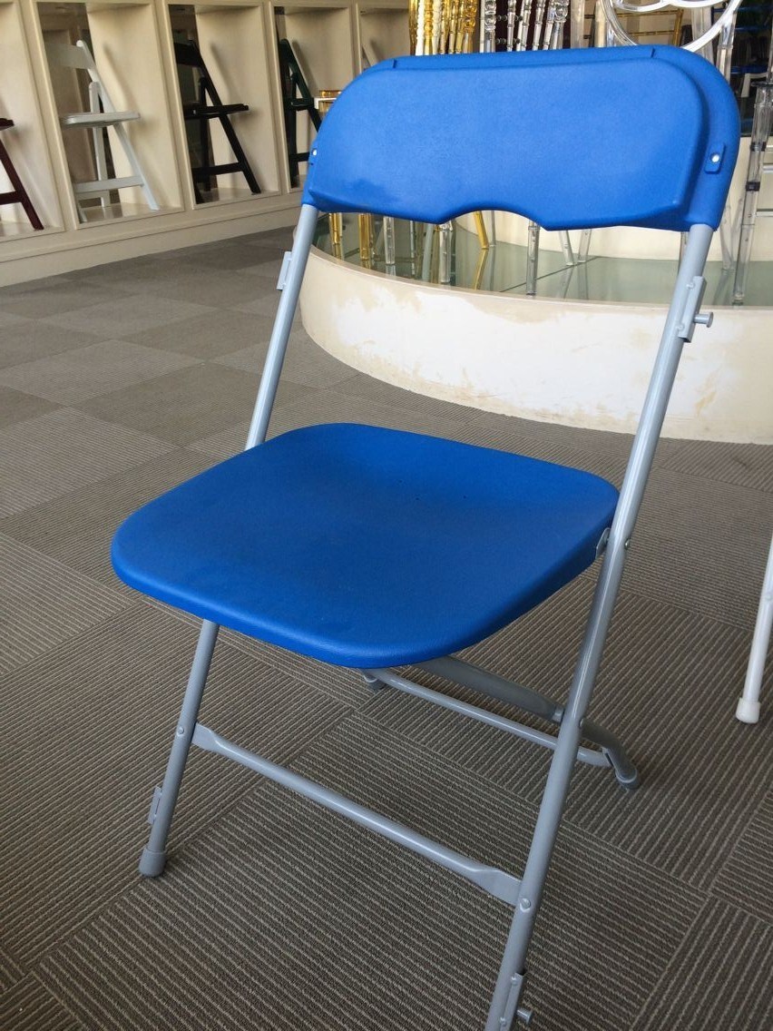 White Plastic Folding Chair with Grey Legs