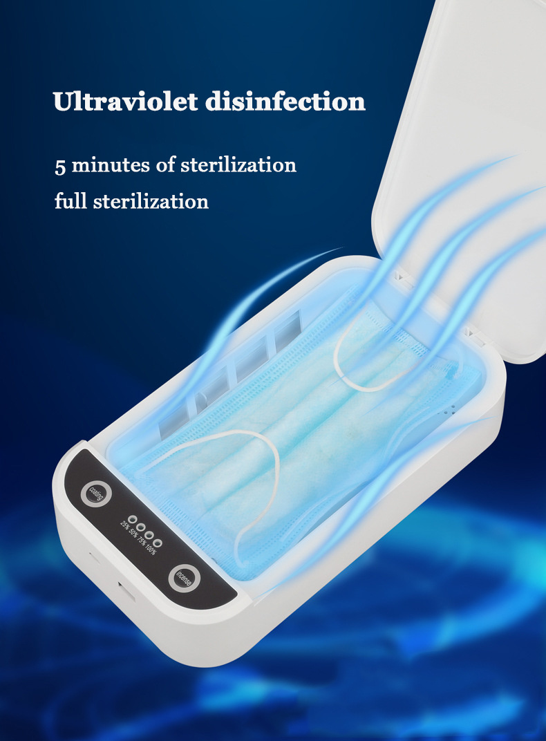Máscara facial para relógio desinfetante desinfetante portátil com luz ultravioleta caixa esterilizadora de telefone celular