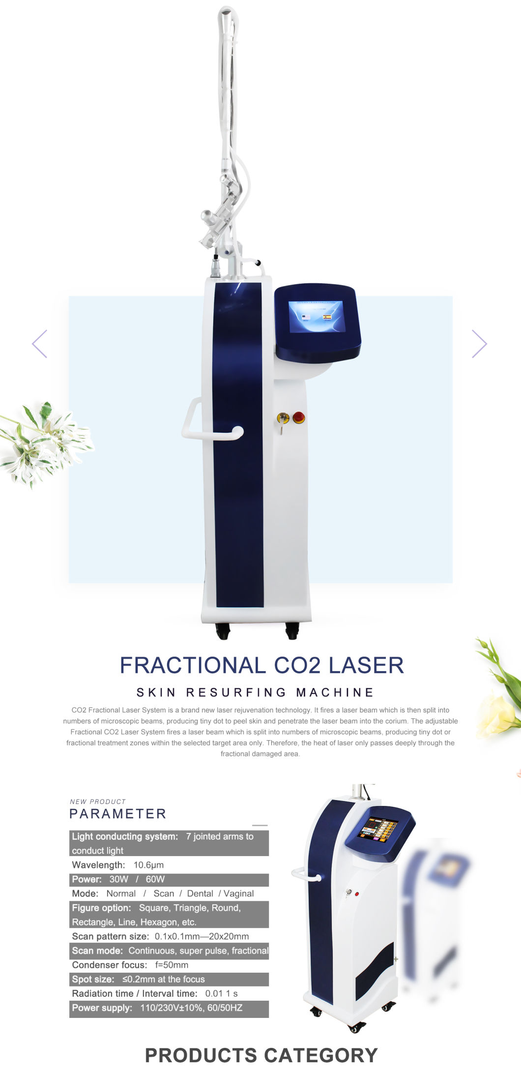 Vertical Fractional CO2 Laser Equipment Skin Resurfacing Machine Home Use