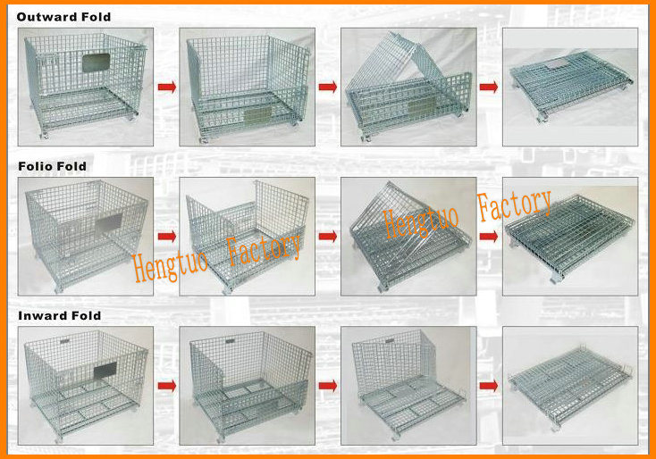 Foldable Metal Wire Mesh Storage Container with Casters
