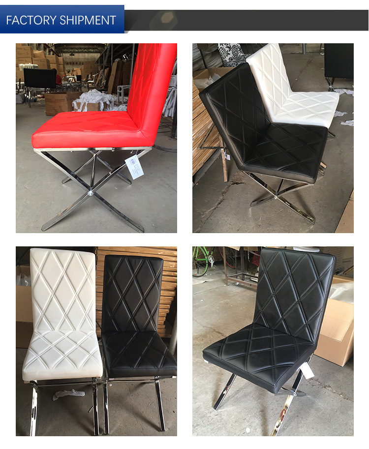 Comfortable Commercial Furniture X Chromed Legs PU Leather Catering Dining Chairs