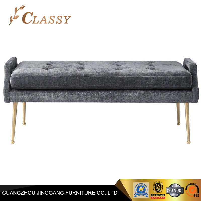 Four Gold Stainless Steel Legs Top Velvet Cotton Modern Bench