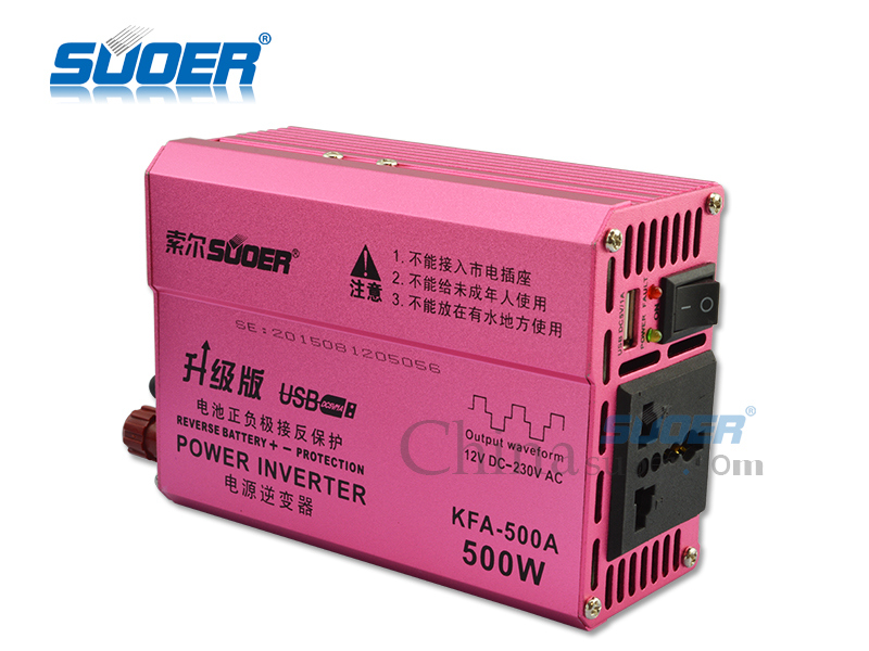 Suoer External Fuse 500W DC 12V to AC 230V Car Power Inverter (KFA-500A)