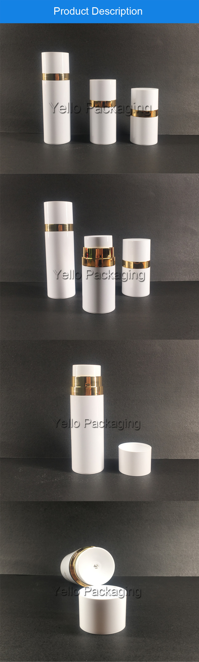 All White Plastic Airless Pump Cosmetic Pet Bottle