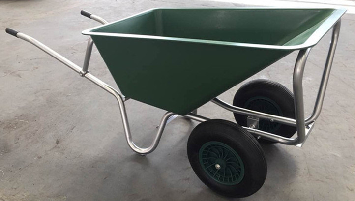 Ideal for Garden and Horticultural Use Green Polypropylene Basin Twin Pneumatic Wheels Agricultural Bobby Wheel Barrow