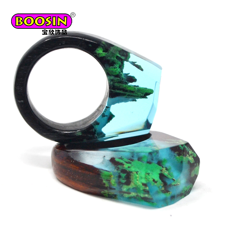 Customized Unique Jewelry Natural Resin Wood Rings with Real Flower