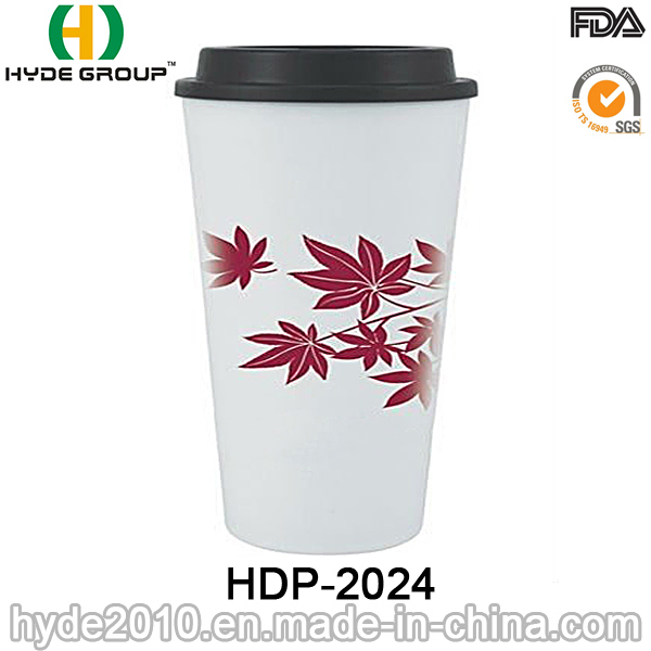 Wholesale Double Wall Plastic Coffee Mug with Lid (HDP-2024)