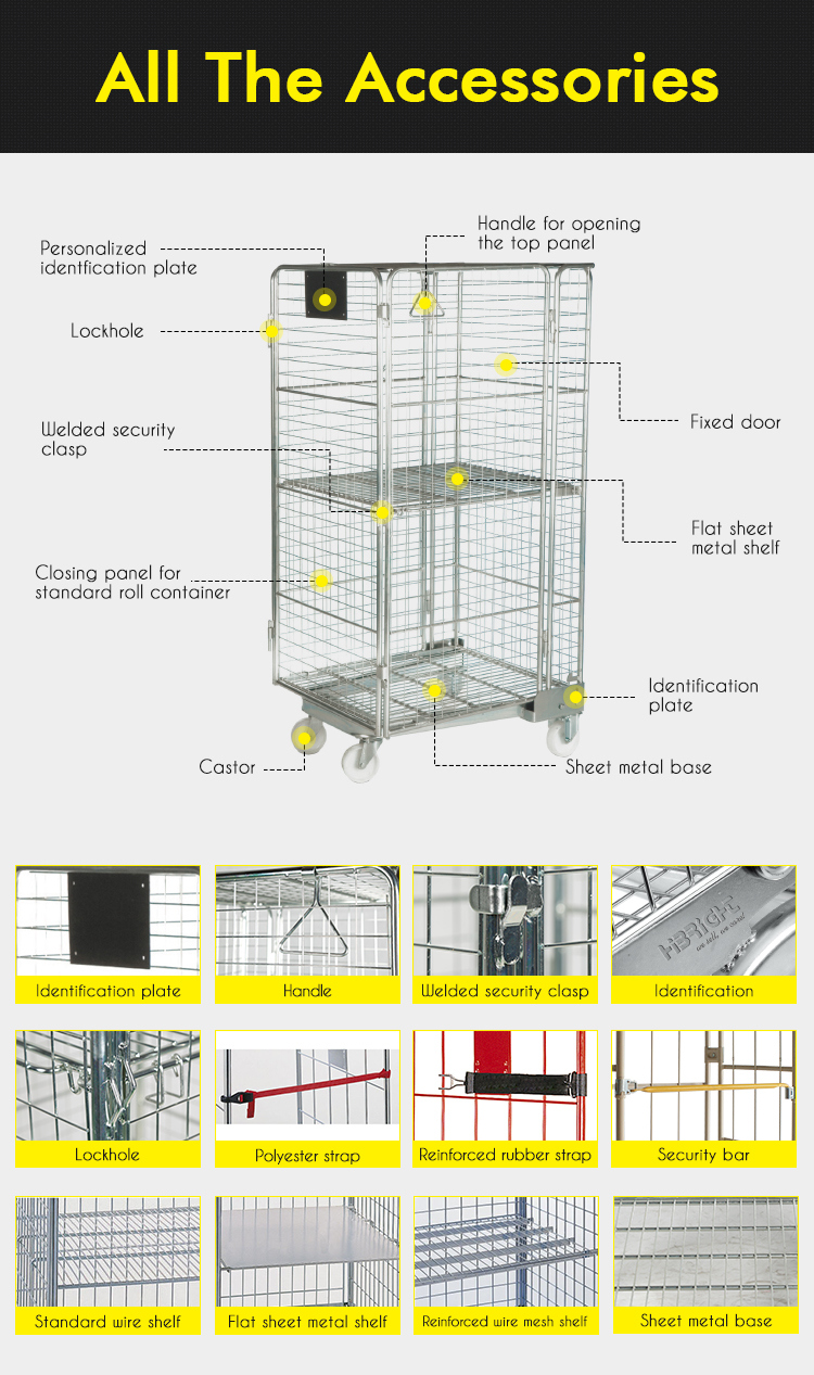 Stackable Folding Galvanized Metal Shopping Storage Wire Roll Container