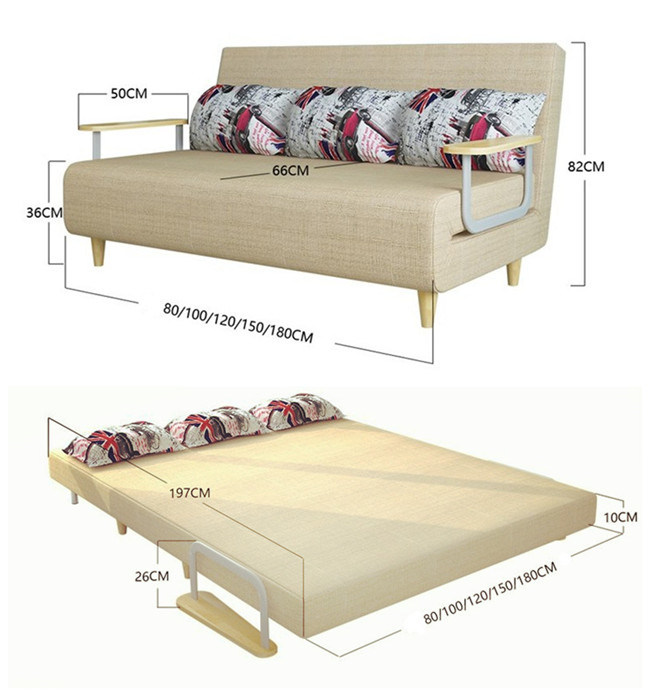 Multi-Functional Sectional Cool Wooden Sofa Folding Bed (197*80CM)