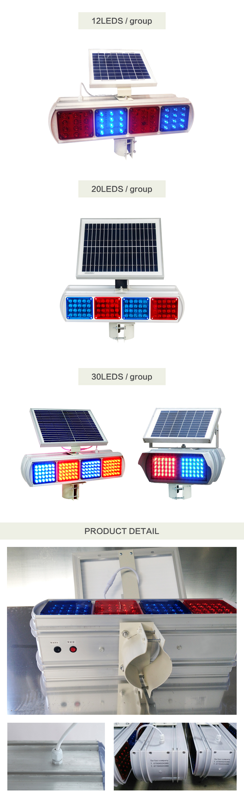 Solar Power LED Strobe Blinker Light / Warning Traffic Lamp