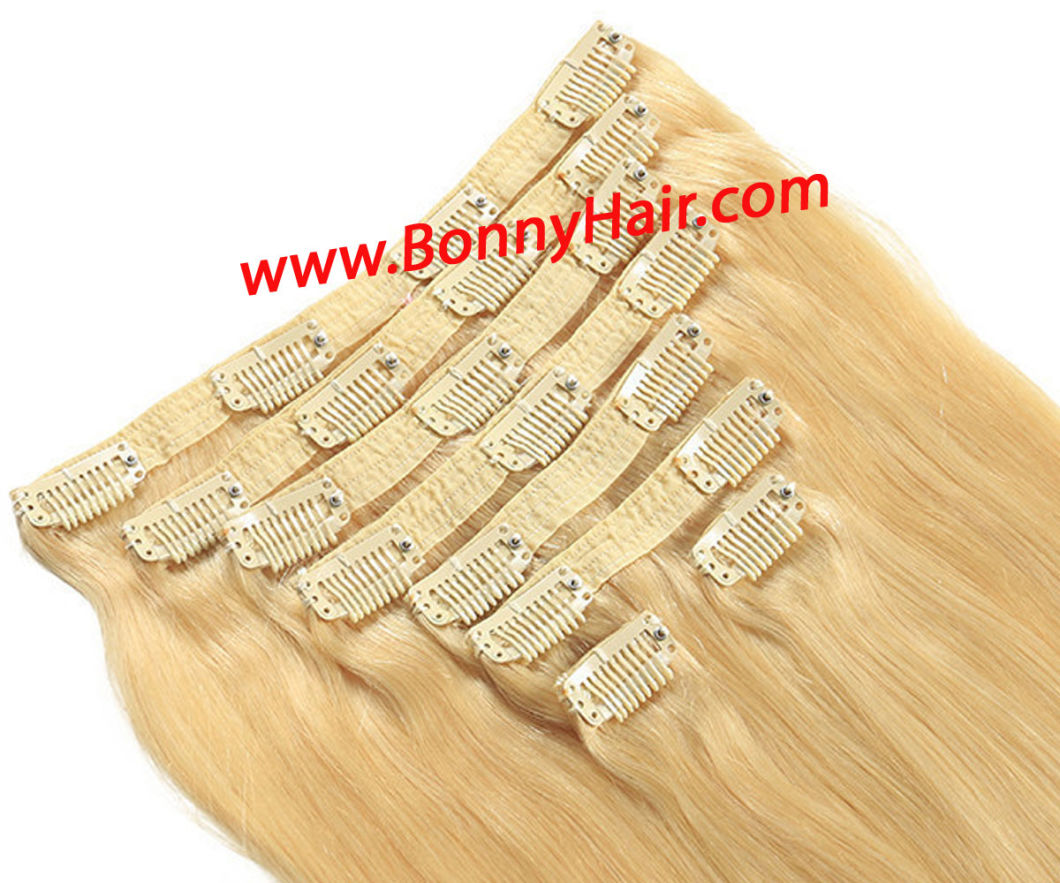 8 Pieces/Set, Clip in Hair Extension, #613, Silk Straight, High Quality, Customized Order Available, Many Colors Available, Factory Price