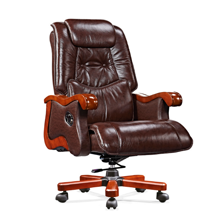 Durable Leather Office Chair Antique Wood Office Chair 150kg