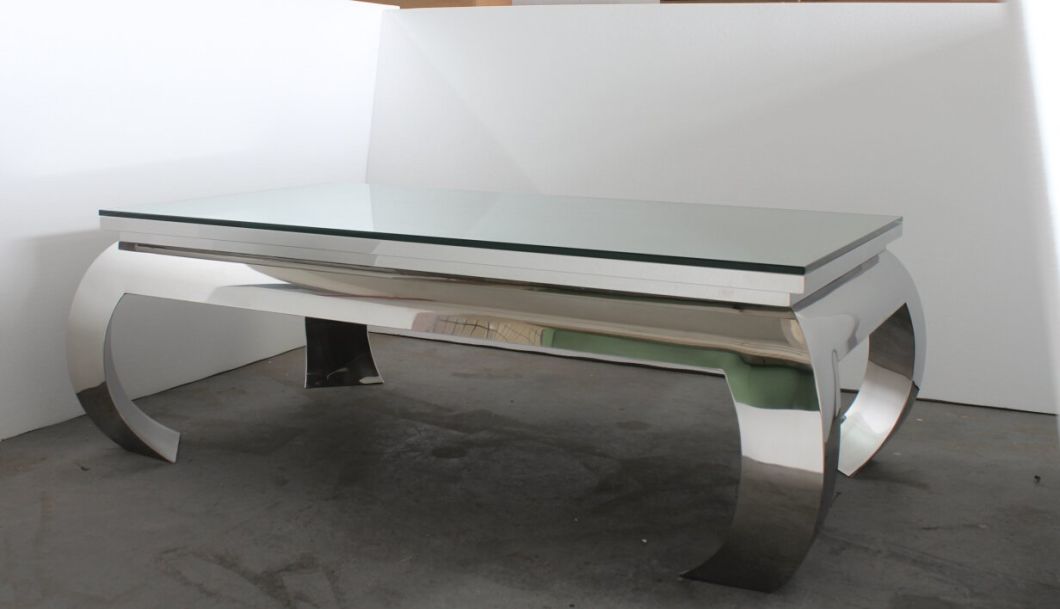 Modern Glam Shiny Stainless Steel Glass Top Coffee Table, Luxury Coffee Table