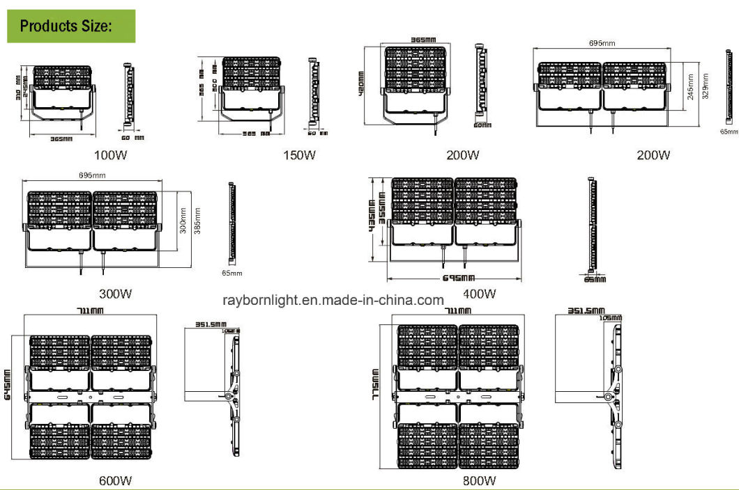 150lm/W Professional Sport Stadium Lighting IP66 400W/600W/800W/1000W Outdoor LED Module