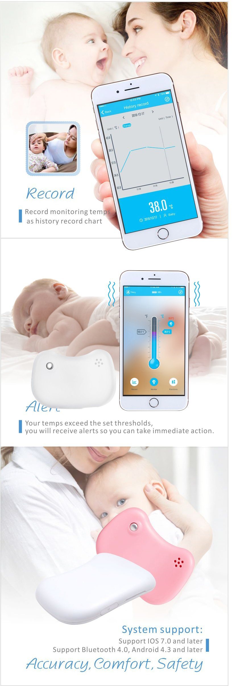 High Quality High Accuracy Wearable Smart Digital Baby Thermometer