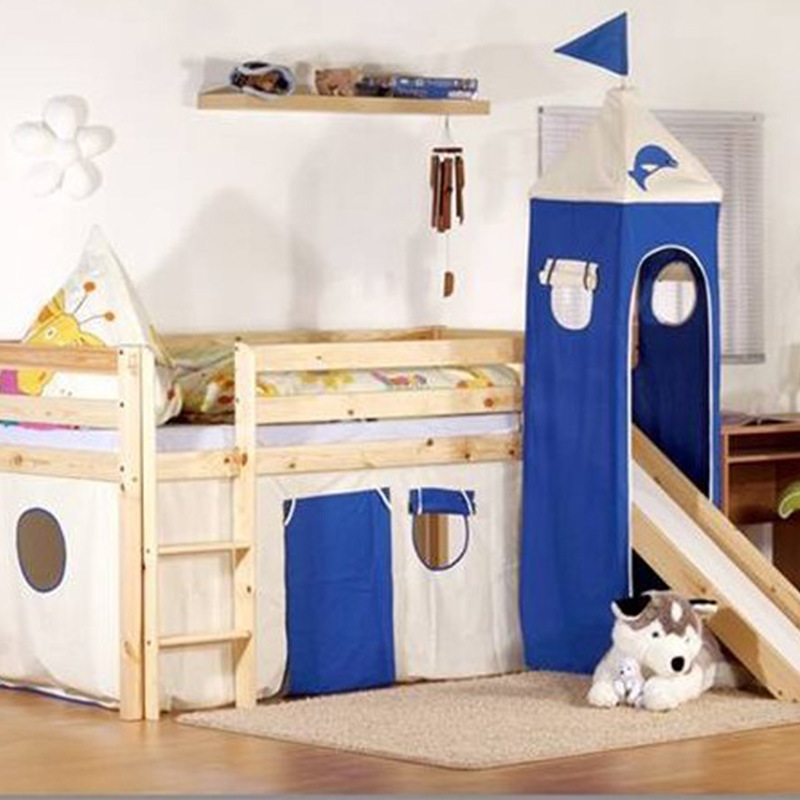 School Dorm Brown Wood Single Bunk Beds for Kids