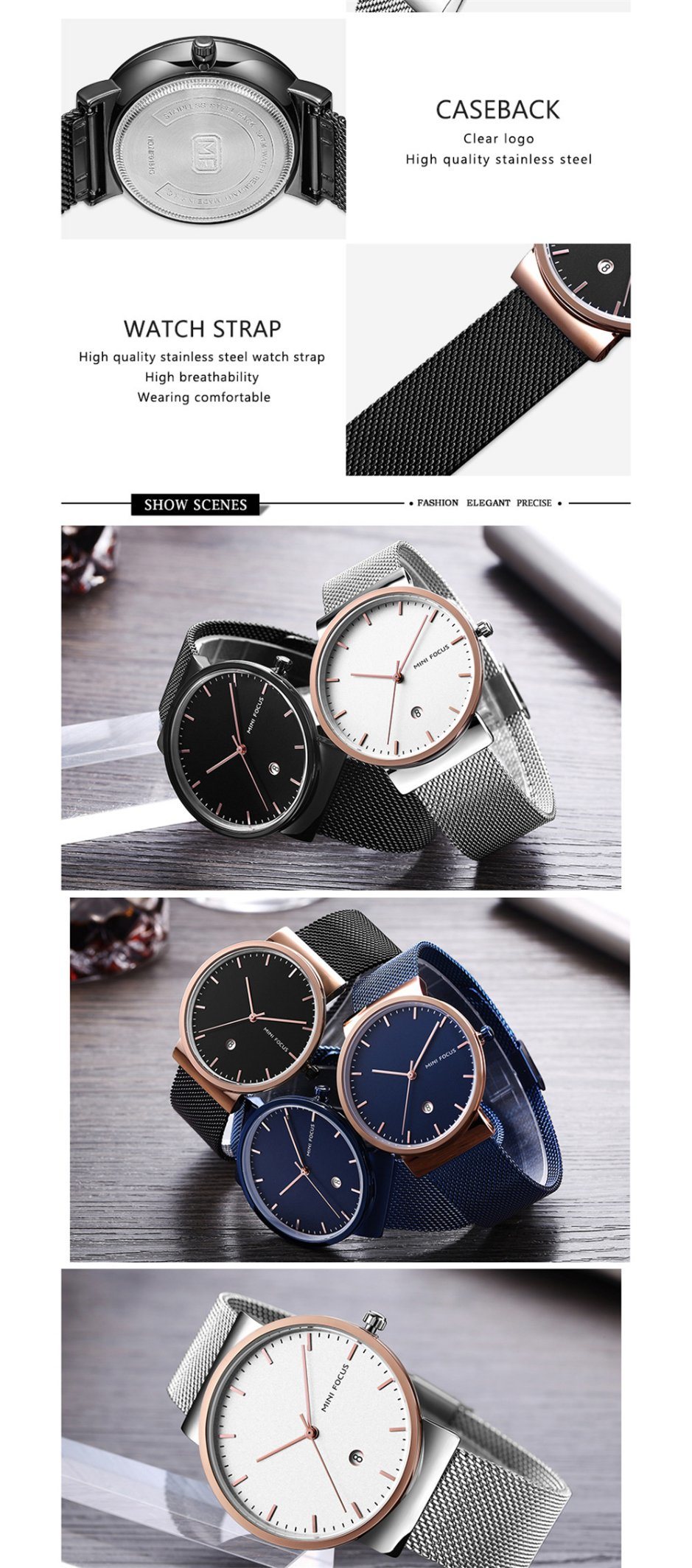 Mini Focus Custom Logo Analog Quartz Wrist Watch for Men