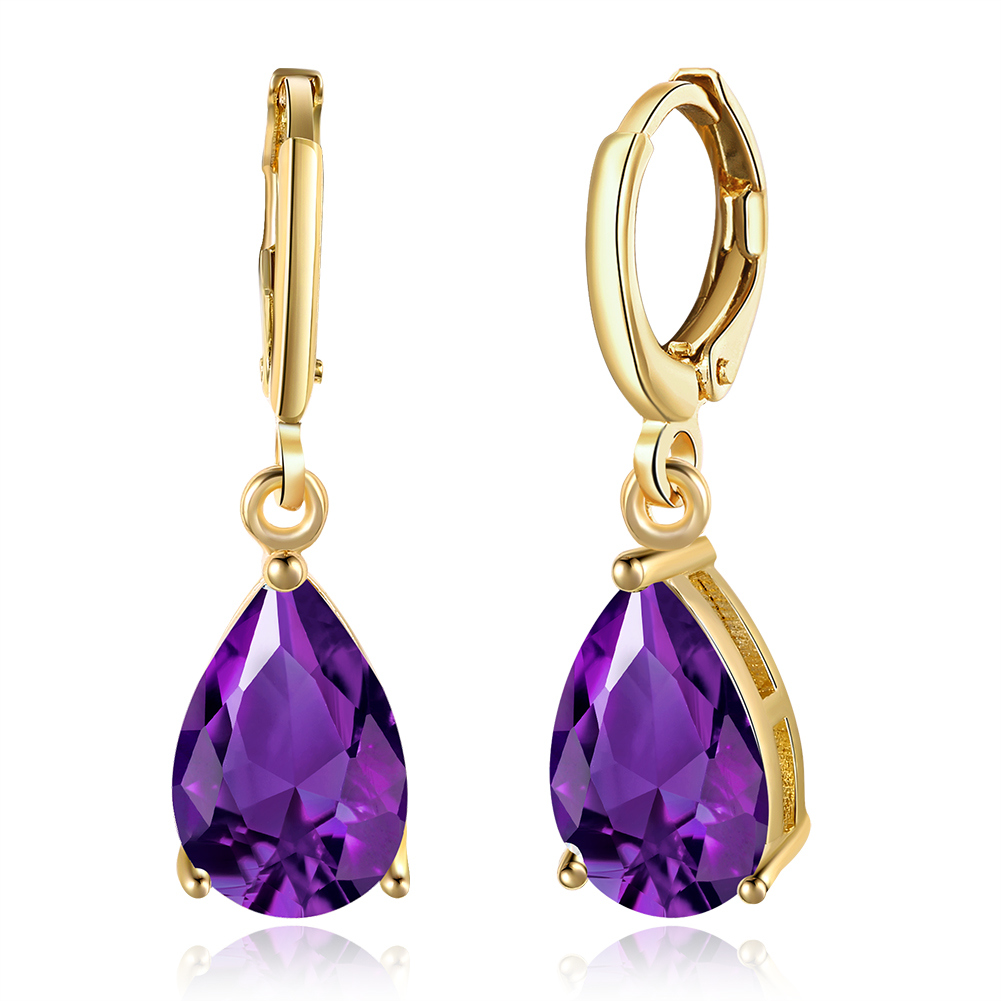 Fashion Simple Women Purple Zircon Hoop Jewelry Earrings
