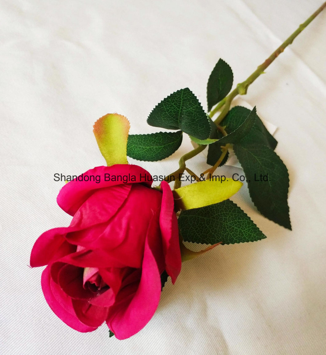 Artificial Plastic Silk Flower Single Rose Bud for Wedding Decoration