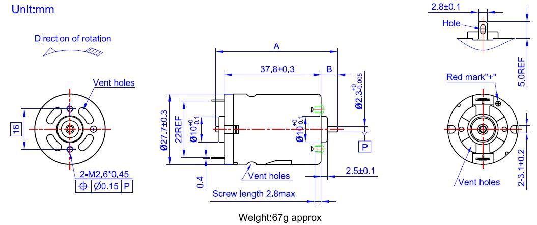 24V Electric Motor RS-385SA DC Motor for Cartridge Driver