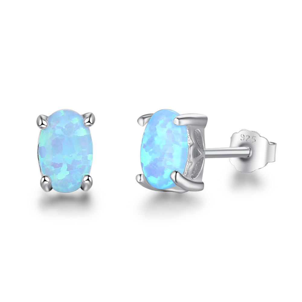 925 Silver Opal Stud Earring Simple Earring Fashion Jewelry (561875890583)