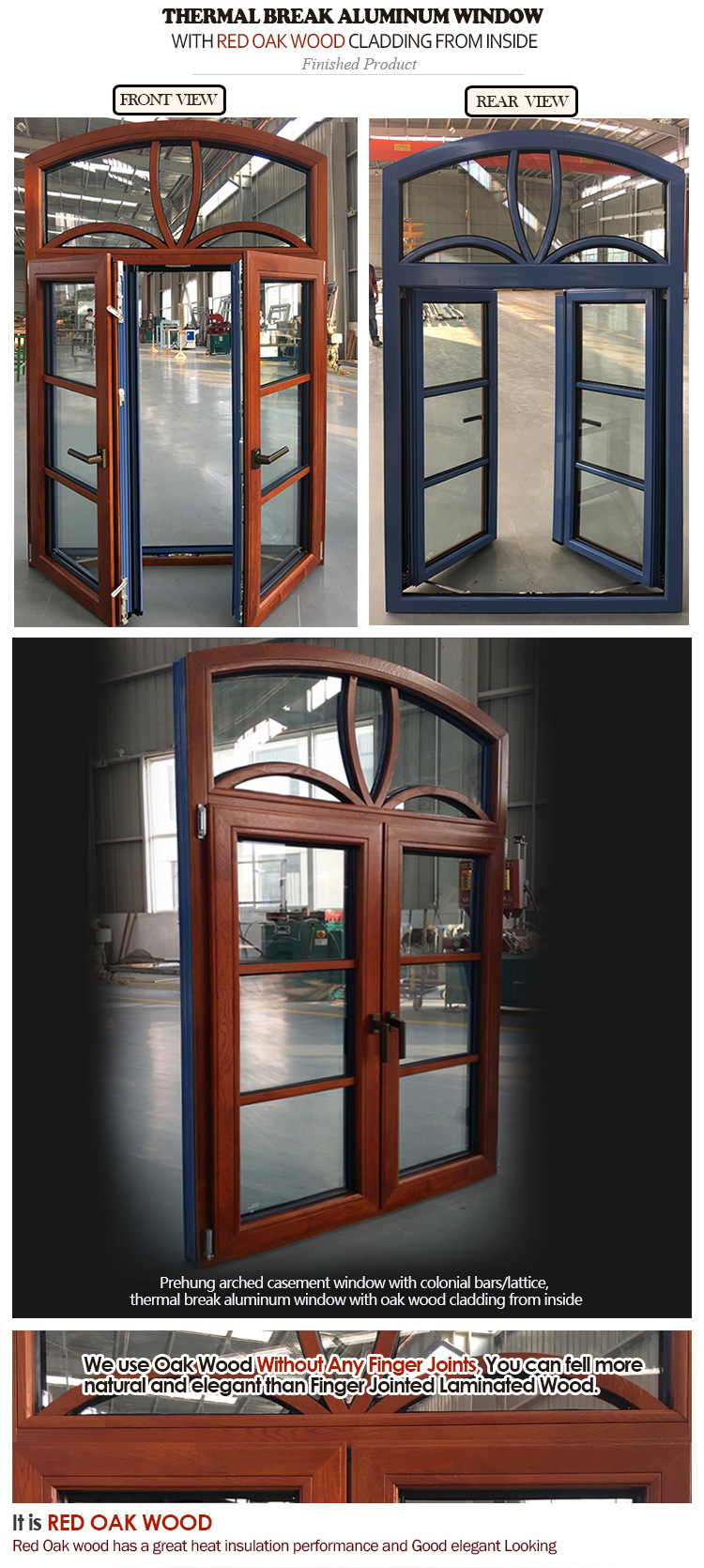 European and America Standard Aluminum Wood Casement Window with Full Divided Lites