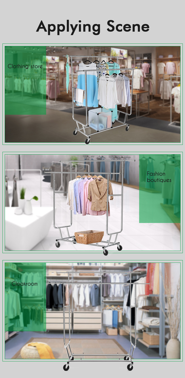 Commercial Double-Rail Rolling Display Clothes Rack Clothing Garment Rack