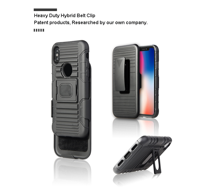 Newest Rugged Armor TPU/ PC 3 in 1 Belt Clip Kickstand Mobile/Cell Phone Case for iPhone X