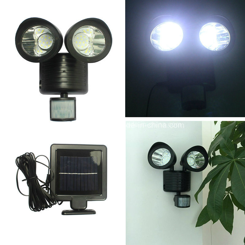 22 LED Solar Light PIR Motion Sensor Rotatable Two Heads Waterproof Outdoor Garden Wall Spotlight