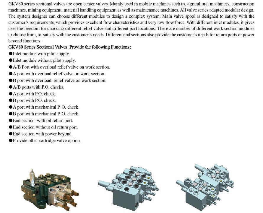OEM 80L/Min Danfoss Steel Electric Hydraulic Parts Proportional Directional Flow Control Sectional Solenoid Valve Block