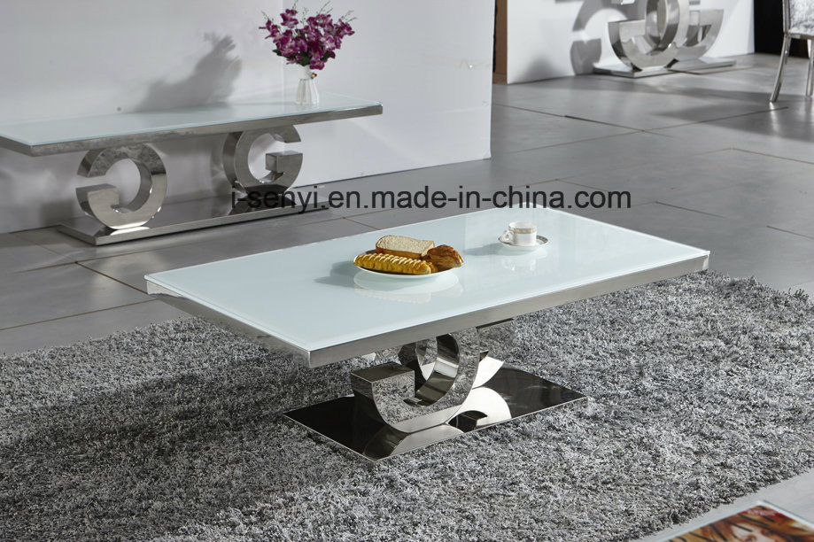 Living Room Furniture Tempered Glass Top Stainless Steel Coffee Table