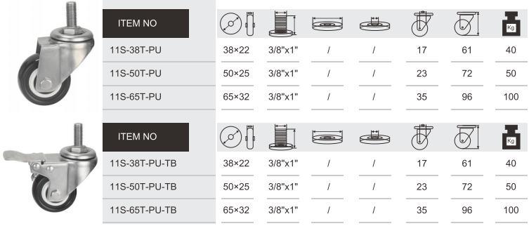 Stainless Steel Screw Type PU Light Duty Castor