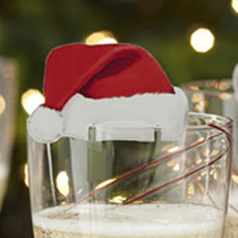 10PCS Christmas Party Promotional Gift Wine Glass Santa Hat Decoration