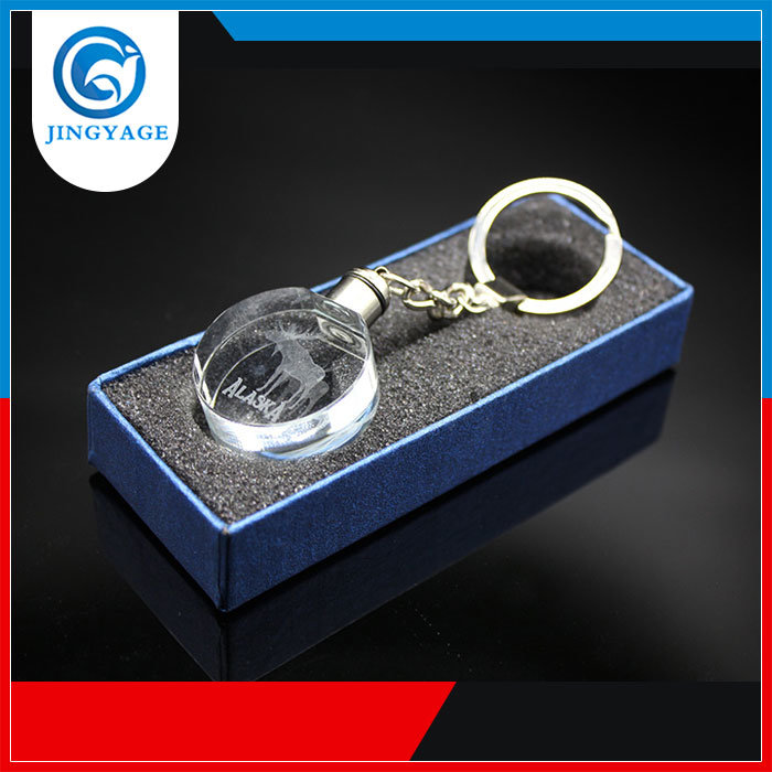 Customized Wholesale Promotional Globe 3D Laser Engraved Cube Crystal LED Keychain