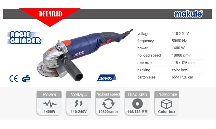 1400W 125mm Industrial Angle Grinder, Patented Design (AG007)