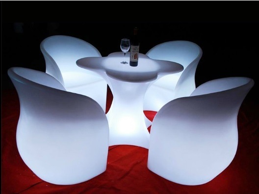 Modern Style Plastic Outdoor Color Changing RGB LED Plum Blossom Coffee Table Set