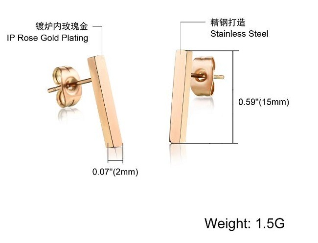 Luxury Brand Fashion Women's Stainless Steel Rectangle Earrings Punk Female Rose Gold Stud Earring Jewellery Gift