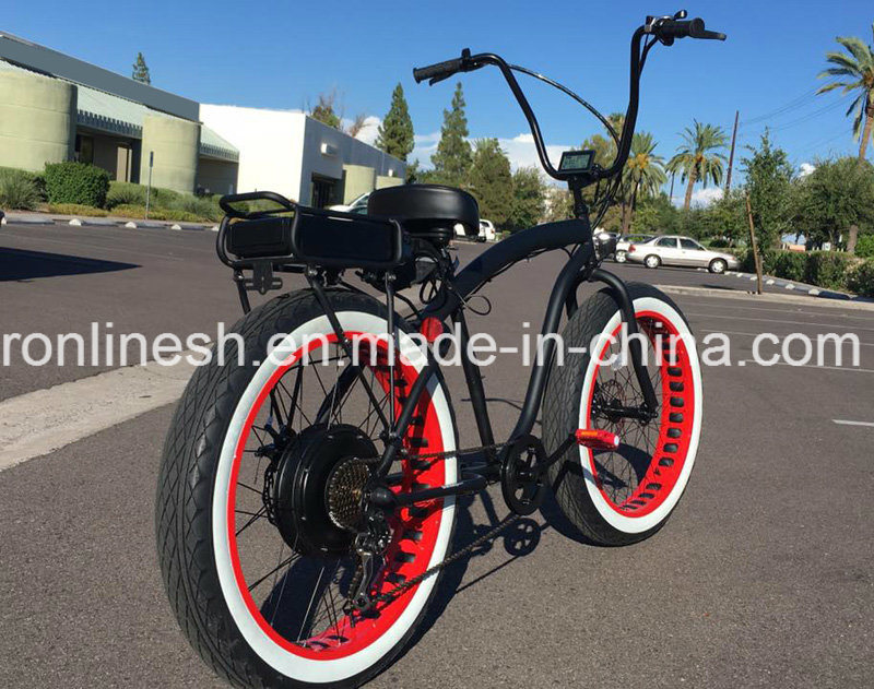 250W/500W 7speed Retro/Vintage/Nostalgia 26in X4 Beach Cruiser Wide/Fat Tyre E Bike/Fat Tire Electric Bicycle/E Snow Pedelec/Fatty Bicycle White Wall Tire