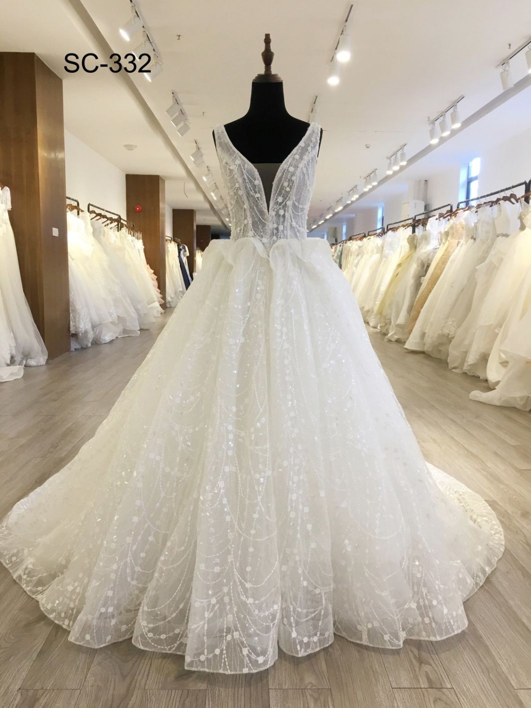 Long Tail Ball Bridal Gown Wedding Party Dress with Sleeves