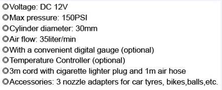 DC 12V 150psi Tyre Inflator Car Air Compressor