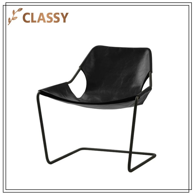 Top Leather Top Black/Silver Stainless Steel Frame Leisure Chair