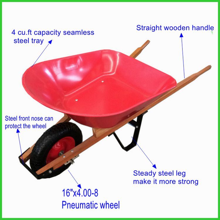 USA Market Wooden Handle Wheelbarrow with 4f. T Tray