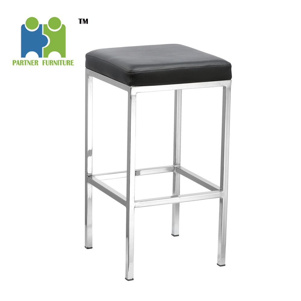 (LOKE) Fashion PU Leather Steel Bar Stools Wholesale Chrome Finished