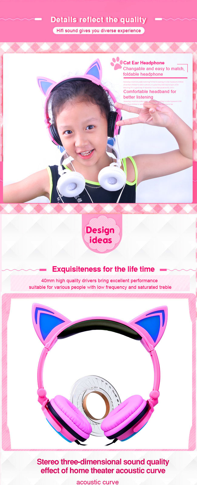 Hot Selling Patented Product Stereo Cute Cat Ear Headphone