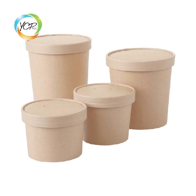 Custom Printed Disposable Hot Soup Bowls, Kraft Paper Soup Cup