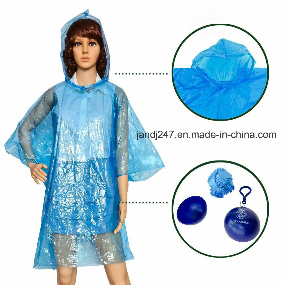 Wholesale Price Disposable Raincoat Ball Rain Poncho Packing with Ball and Keyring