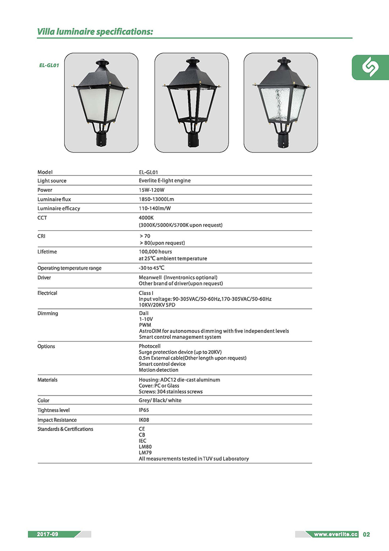 Villa LED Garden LED Light LED Post Top Lamp LED Lantern