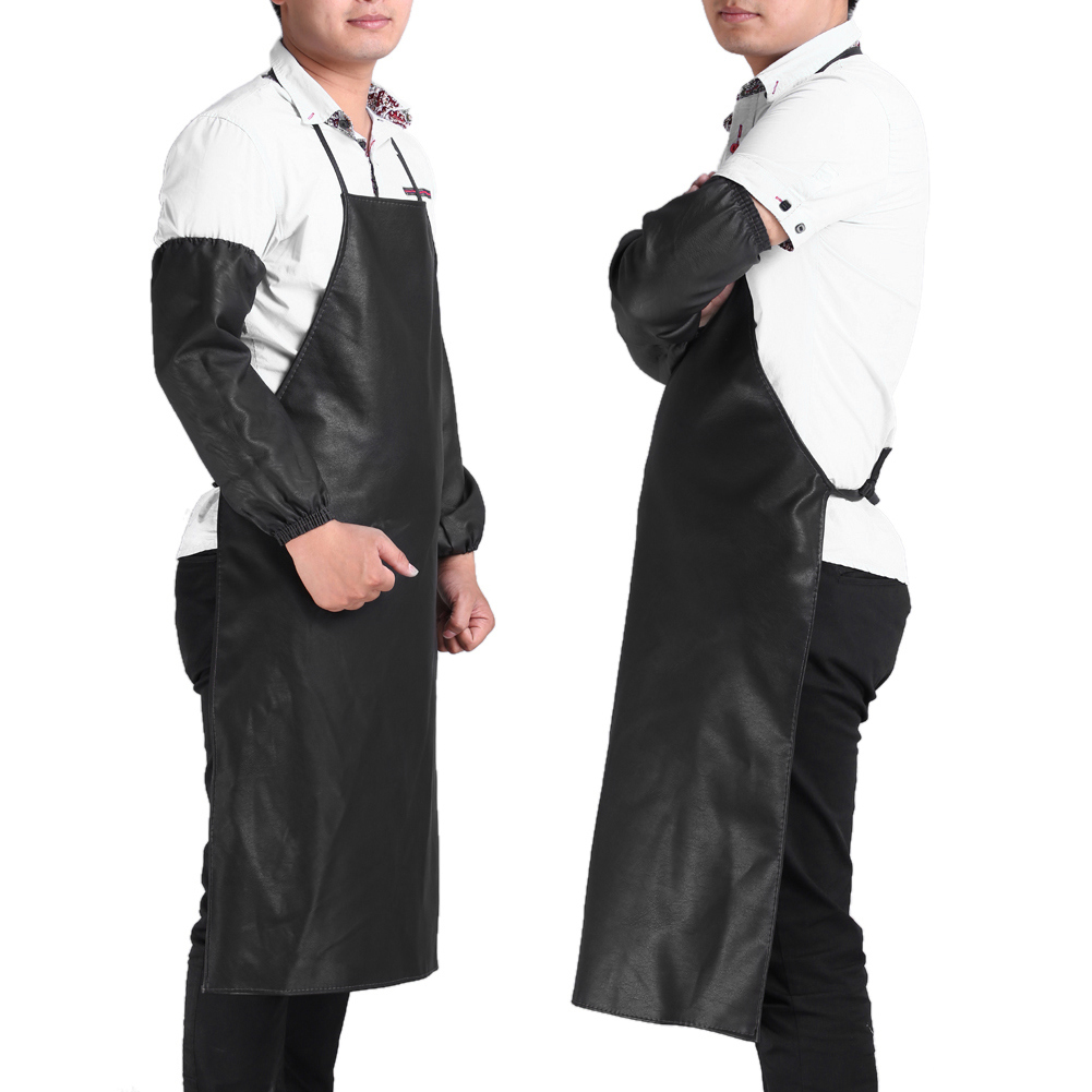 Hot Mens Womens Convenient Faux Leather Chef Apron Waterproof Kitchen Cafe Commercial Restaurant Cooking Aprons + Cuff