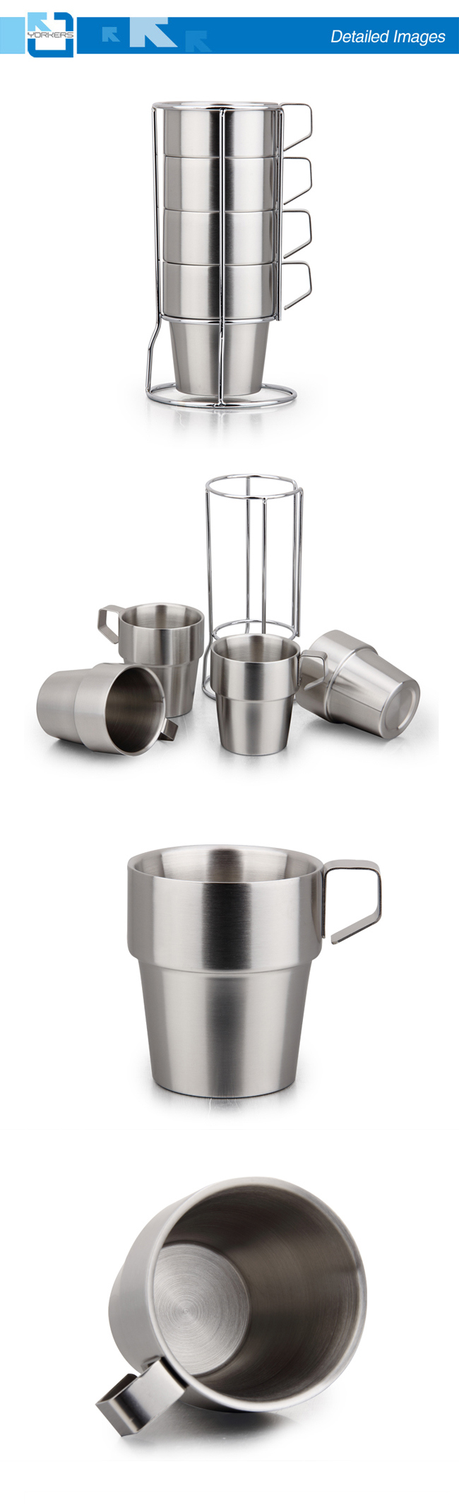 4 Pieces 300ml Stainless Steel Coffee Cup with Holder Tea Mug Cup Sets